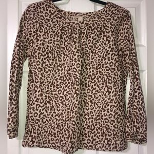 J. Crew Leopard Long Sleeve Linen Top